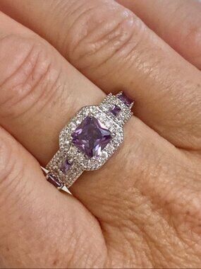 925 Sterling Silver Amethyst CZ Ring